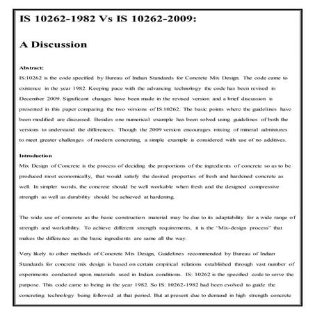Comparision of is 10262 1982 &amp; 2009 