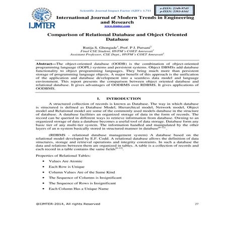 Comparison of Relational Database and Object Oriented Database | PDF