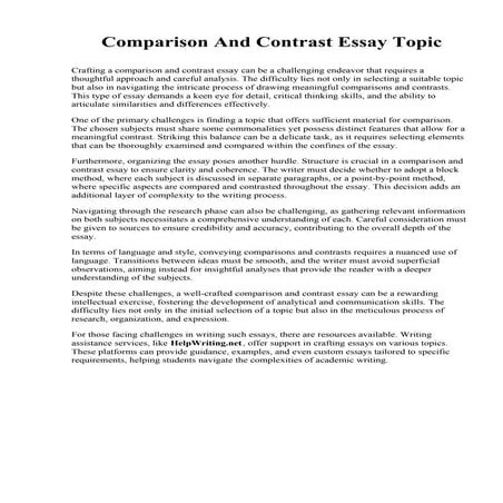 Comparison And Contrast Essay Topic