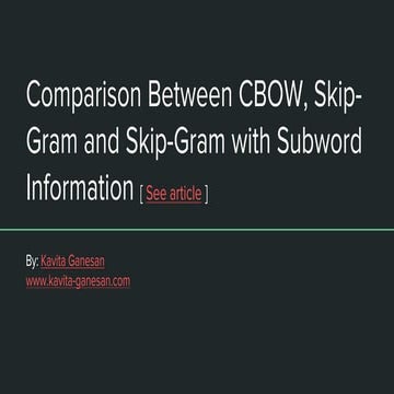Comparison between cbow, skip gram and skip-gram with subword information (1)