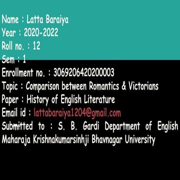 Comparison between Romantics & Victorians