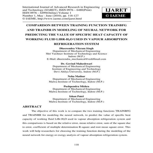 Comparison between training function trainbfg and trainbr in modeling of neur...