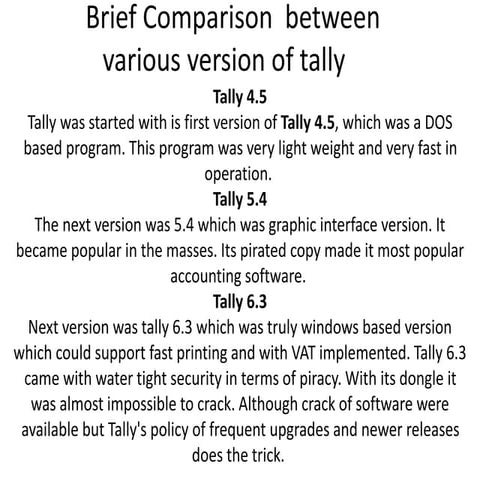 Comparison  between various version of tally