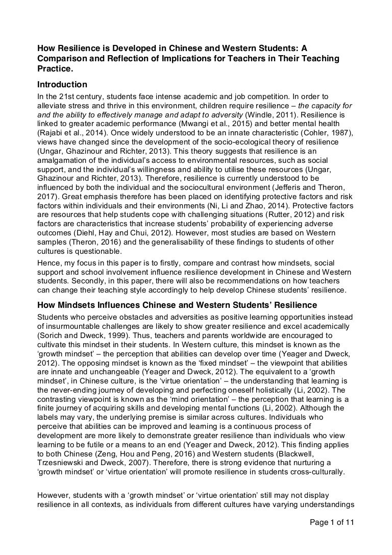 Comparison Between Western And Chinese Relationship To Resilience In