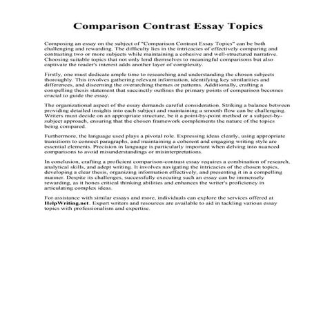 Comparison Contrast Essay Topics. Gateway Community College, Phoenix