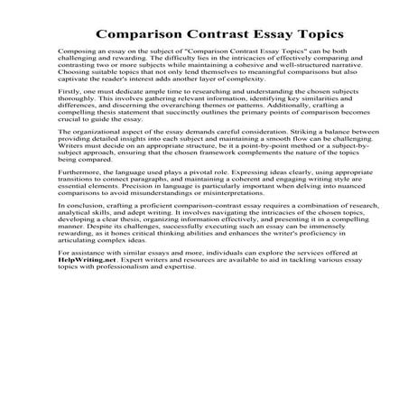 Comparison Contrast Essay Topics