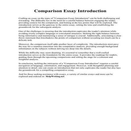 Comparison Essay Introduction. Lorenzo Walker Technical College
