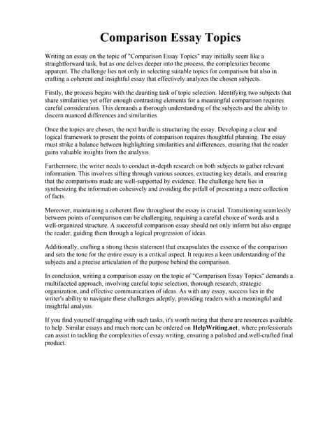 Comparison Essay Topics. Compare and Contrast Essay Topics for College Studen...