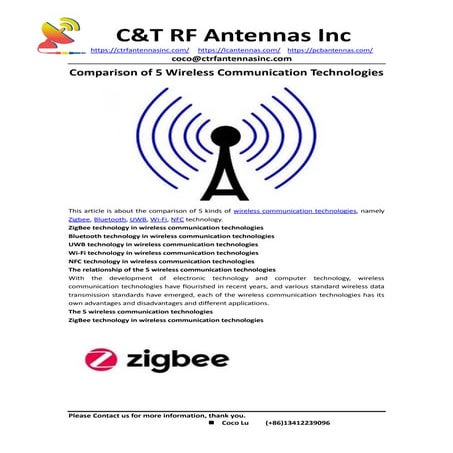 Comparison of 5 Wireless Communication Technologies