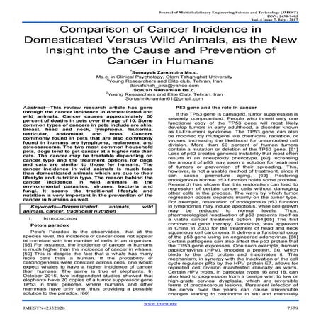 Comparison of cancer incidence in domesticated versus wild animals, as the ne...