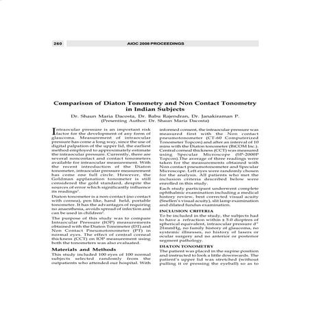 Comparison Of Diaton Tonometry And Non Contact Tonometry