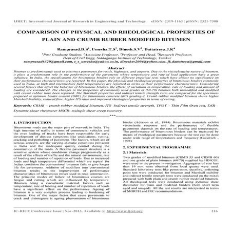 Comparison of physical and rheological properties of plain and crumb rubber m...