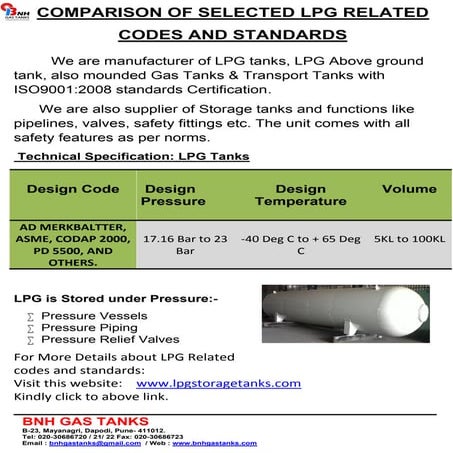 Comparison of selected lpg related codes and standards