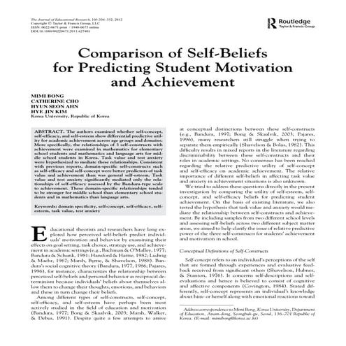 Comparison o f self beliefs for predicting student achievement | PDF
