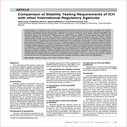 Comparison of stability testing requirements of ich with other