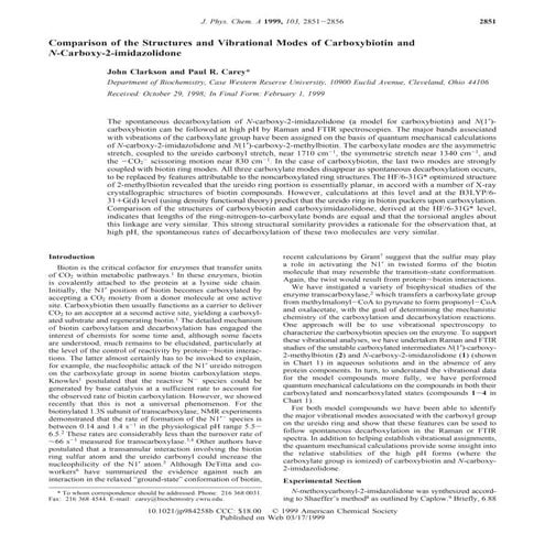 Comparison of the structures and vibrational modes of carboxybiotin and n car...