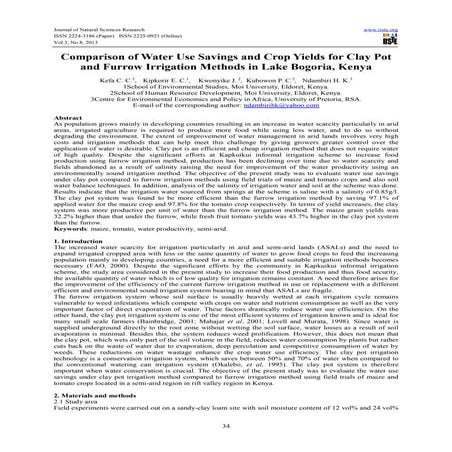 Comparison of water use savings and crop yields for clay pot and furrow irrig...