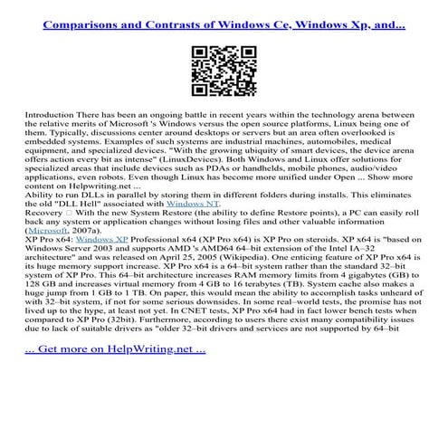 Comparisons And Contrasts Of Windows Ce, Windows Xp, And...