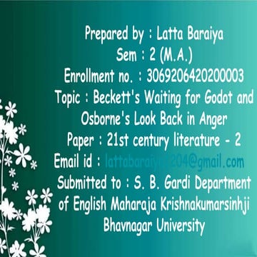 Comparison : waiting for Godot and Look Back in Anger