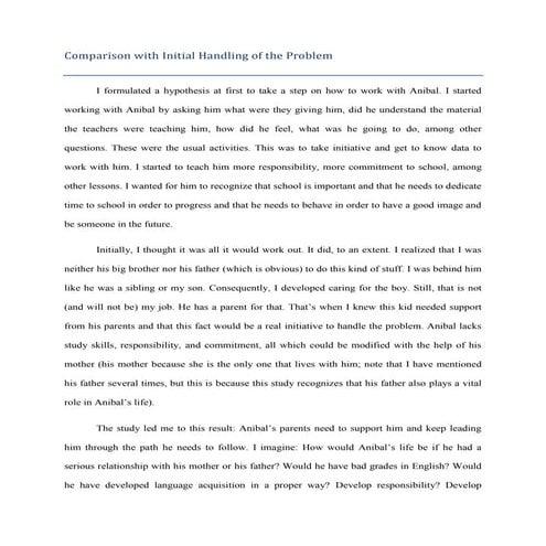 Comparison with initial handling of the problem