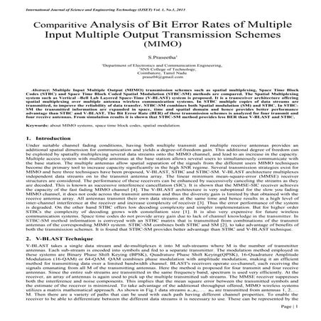 Comparitive analysis of bit error rates of multiple input multiple ...