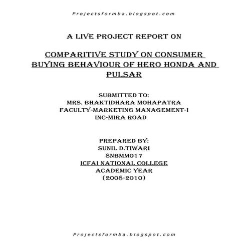 Comparitive study on consumer buying behaviour of hero honda and pulsar ...