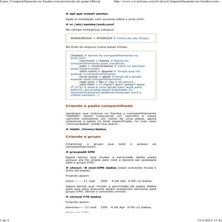 Compartilhamento no samba com permissão de grupo
