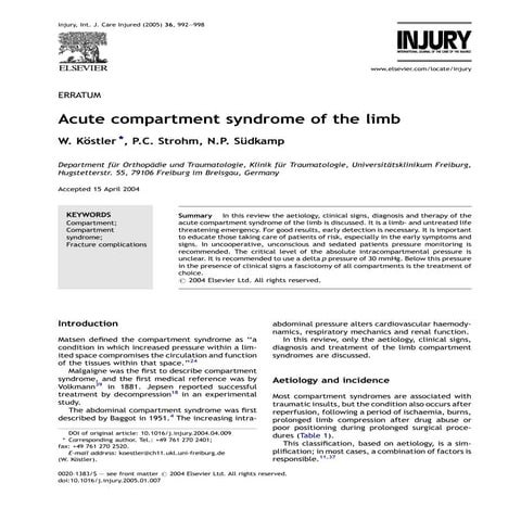 Compartment syndrome orthopaedics apley | PDF