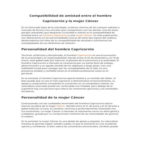 Compatibilidad de amistad entre el hombre Capricornio y la mujer Cáncer ...