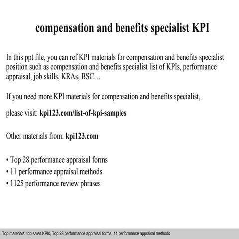 Compensation and benefits specialist kpi