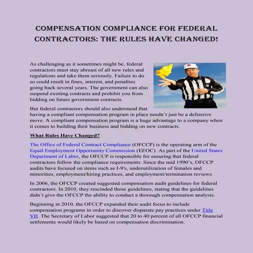 Compensation Compliance for Federal Contractors: The Rules Have Changed!