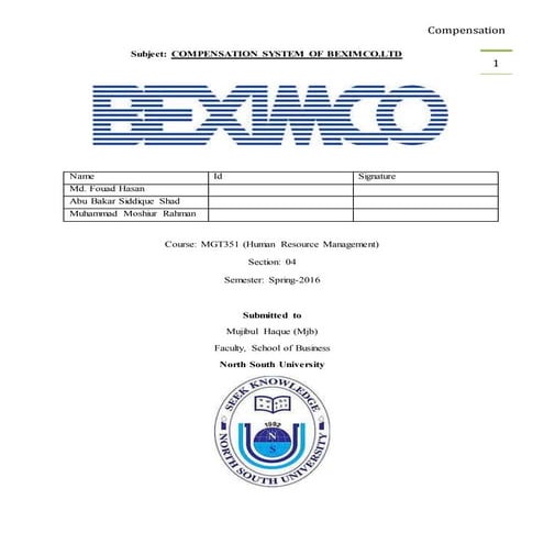 Compensation system of BEXIMCO ltd.
