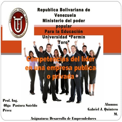 Las competencias Emprendedoras del lider en una Empresa Publica o Privada