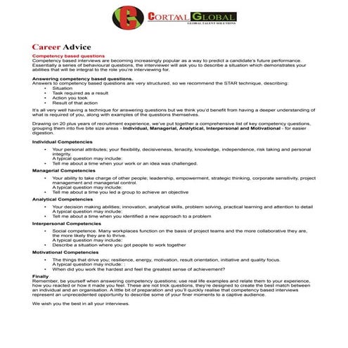 Answering competency based questions | PDF