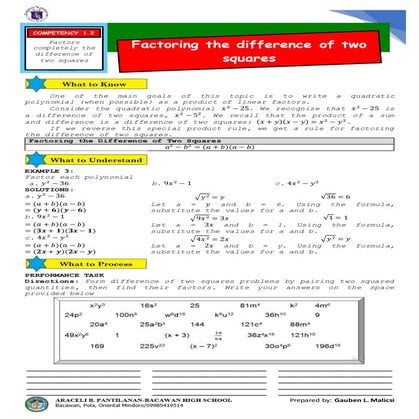 Factoring the difference of two squares