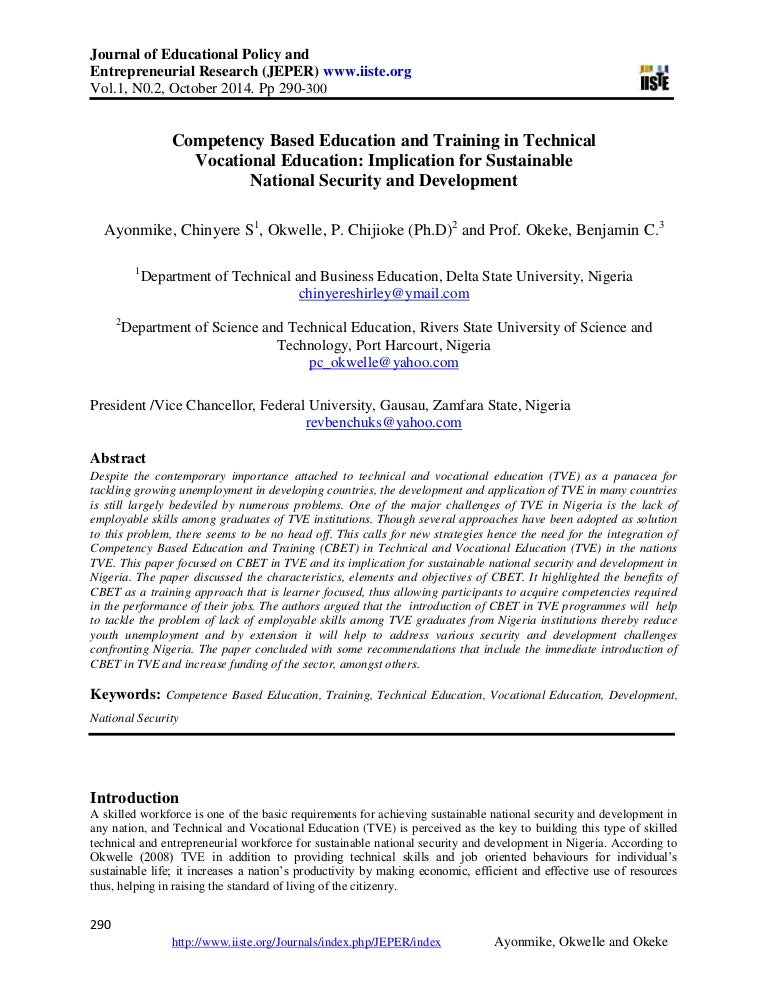 Competency Based Education And Training In Technical