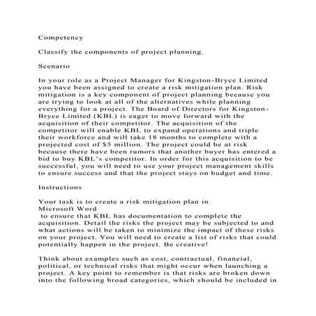 CompetencyClassify The Components Of Project Planning Sc docx
