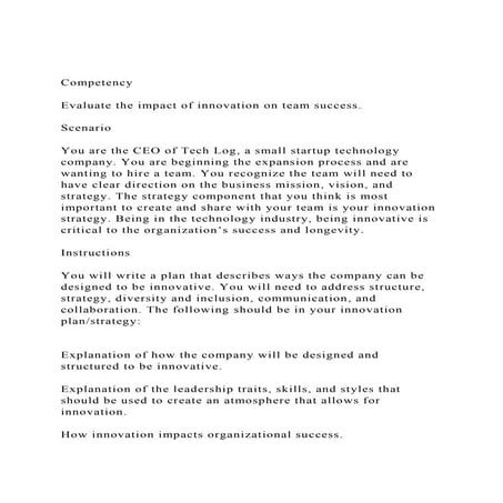 CompetencyEvaluate the impact of innovation on team success..docx