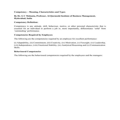 Competency meaning, characteristics and types