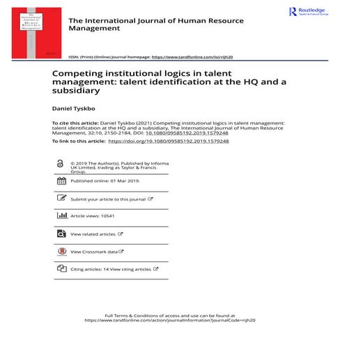 Competing institutional logics in talent management talent ...