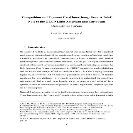 Competition and Payment Card Interchange Fees– Rosa Abrantes-Metz – OECD-IDB Latin American and Caribbean Competition Forum - 22 September 2021