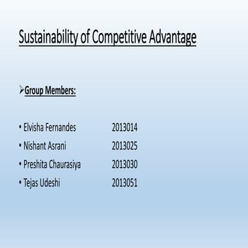 Sustainability of Competitive advantage