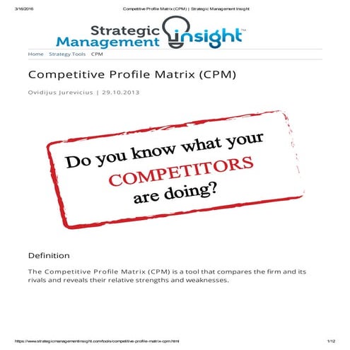 Competitive profile matrix (cpm)   strategic management insight