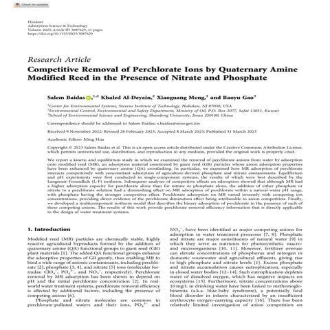 Competitive Removal of Perchlorate from Contaminated Water