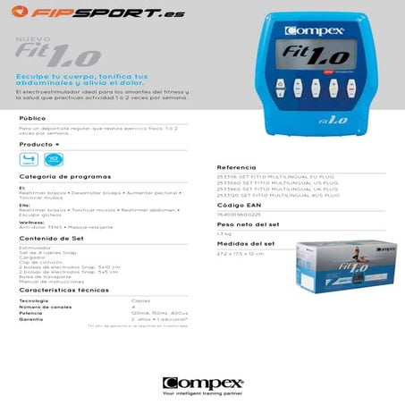 FICHA TÉCNICA ELECTROESTIMULADOR COMPEX FIT 1.0