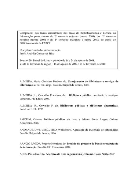 Compilacao dos livros  em ci e biblio