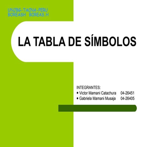 Tabla SiMbolos, victor mamani catachura, boreasH,Compiladores