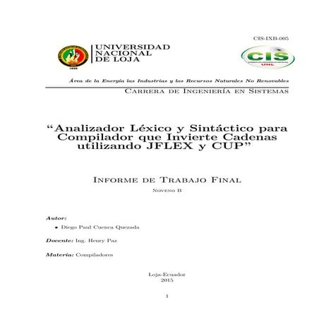 Analizador Léxico y Sintáctico para Compilador que Invierte Cadenas utilizand...