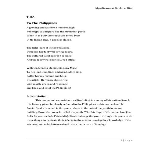 Compilation of Literary Works of Rizal with Interpretation