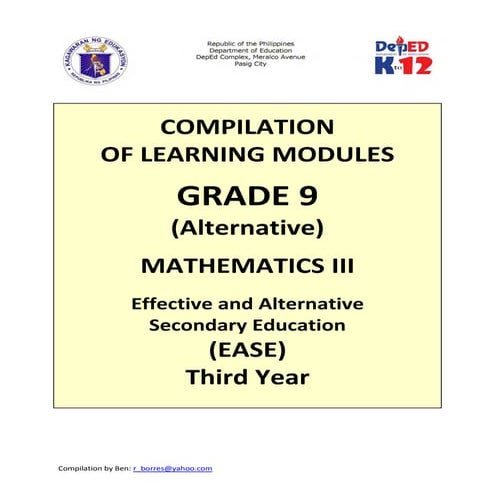 Grade 9 (Alternate) Mathematics III - Learning Modules for EASE Program of DepEd
